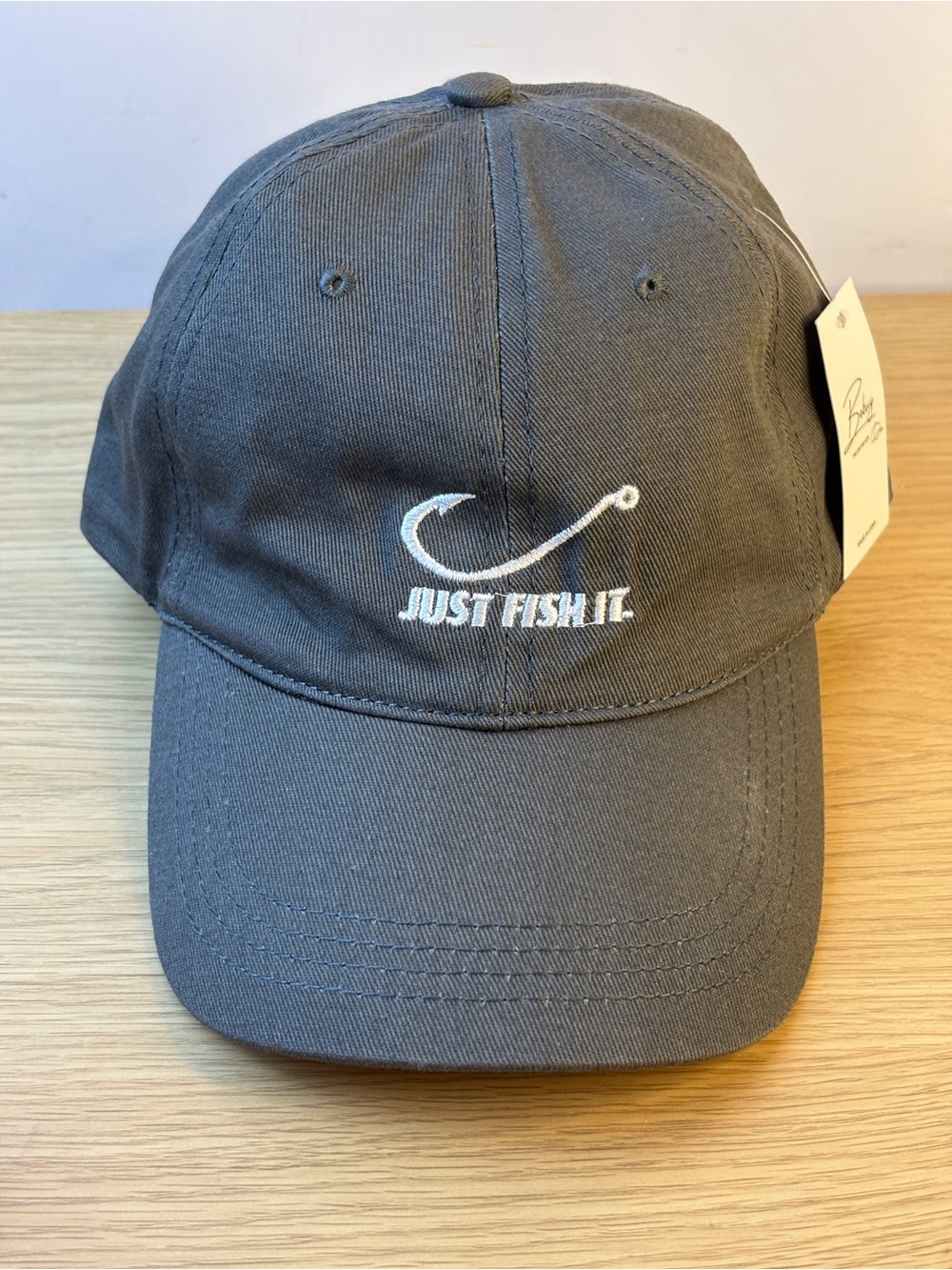 Gray 'Just Fish It.' Embroidered Baseball Cap NWT